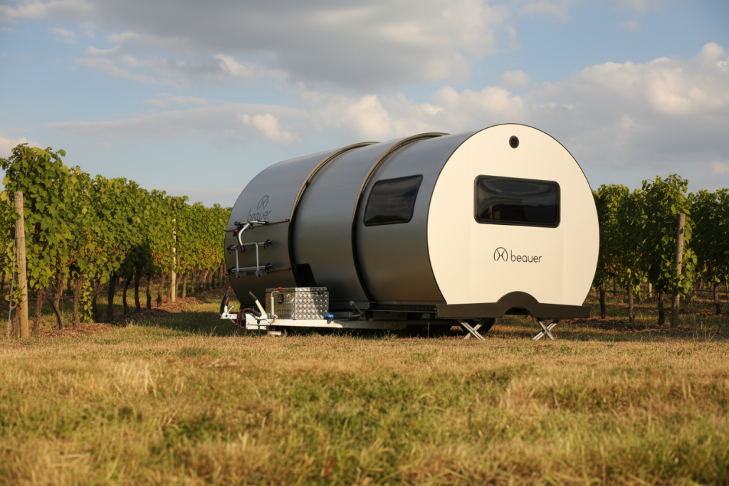 Caravane extensible Beauer près d’un vignoble